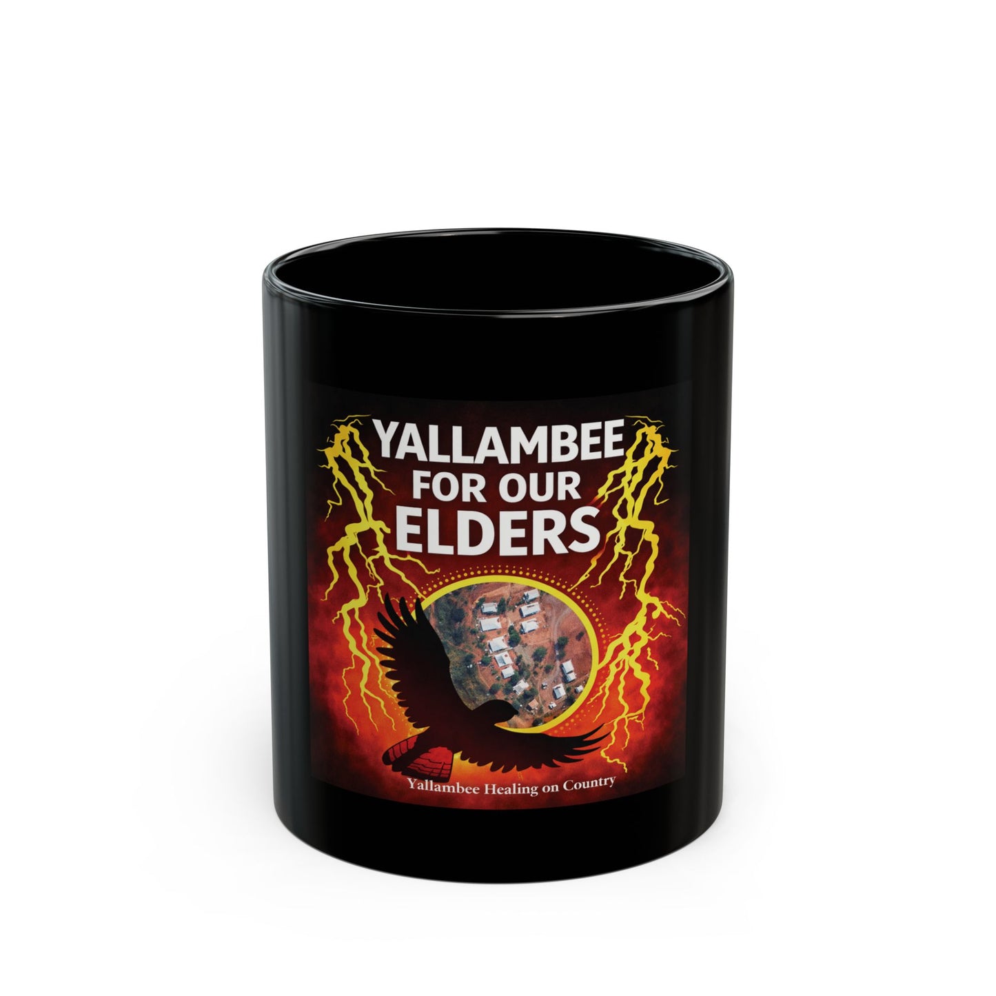 Yallambee For Our Elders Black Coffee Mug – Indigenous Healing & Cultural Support (11oz/15oz)