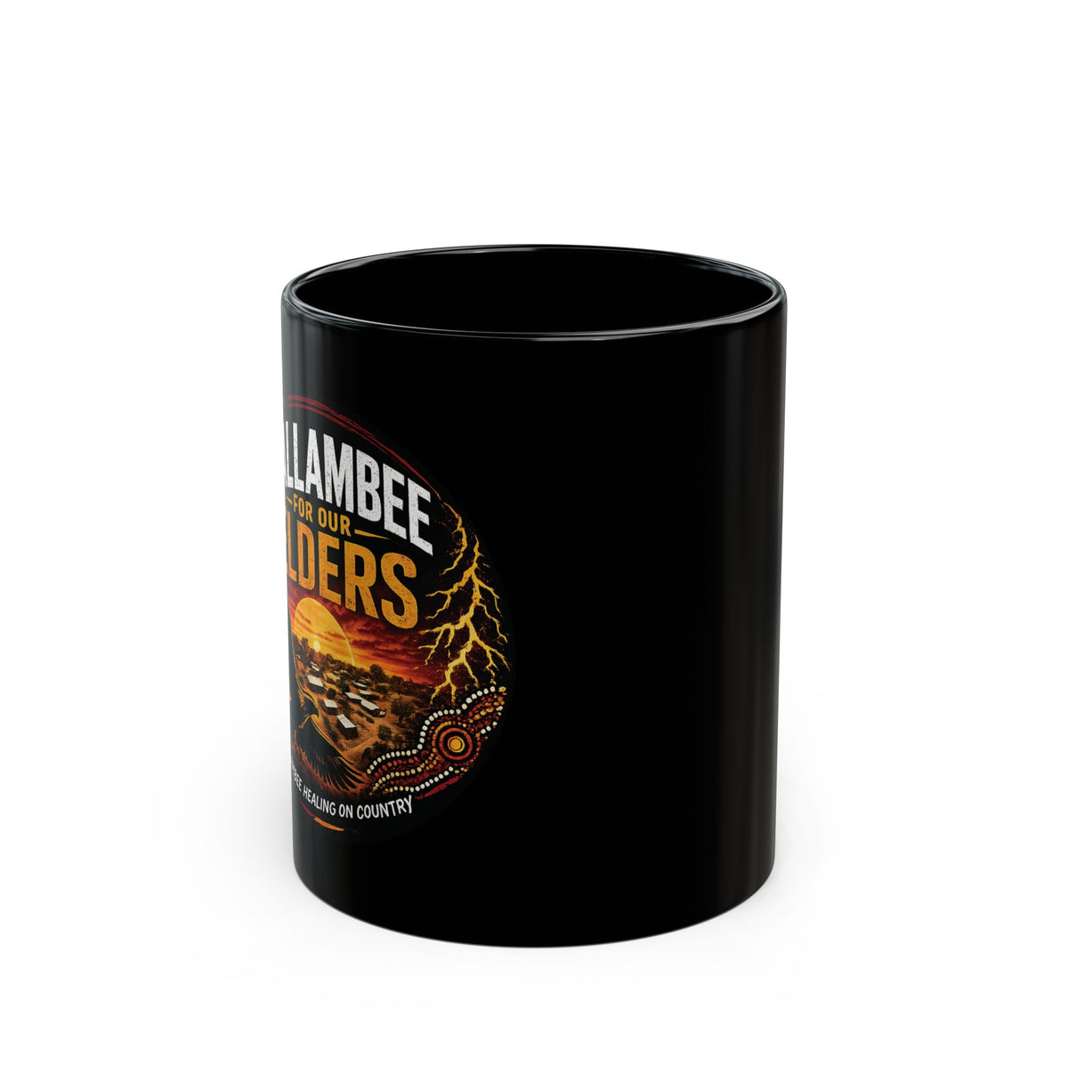 Yallambee For Our Elders Black Coffee Mug – Indigenous Healing & Cultural Support (11oz/15oz)
