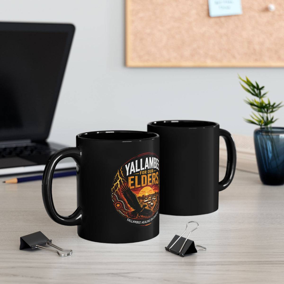 Yallambee For Our Elders Black Coffee Mug – Indigenous Healing & Cultural Support (11oz/15oz)