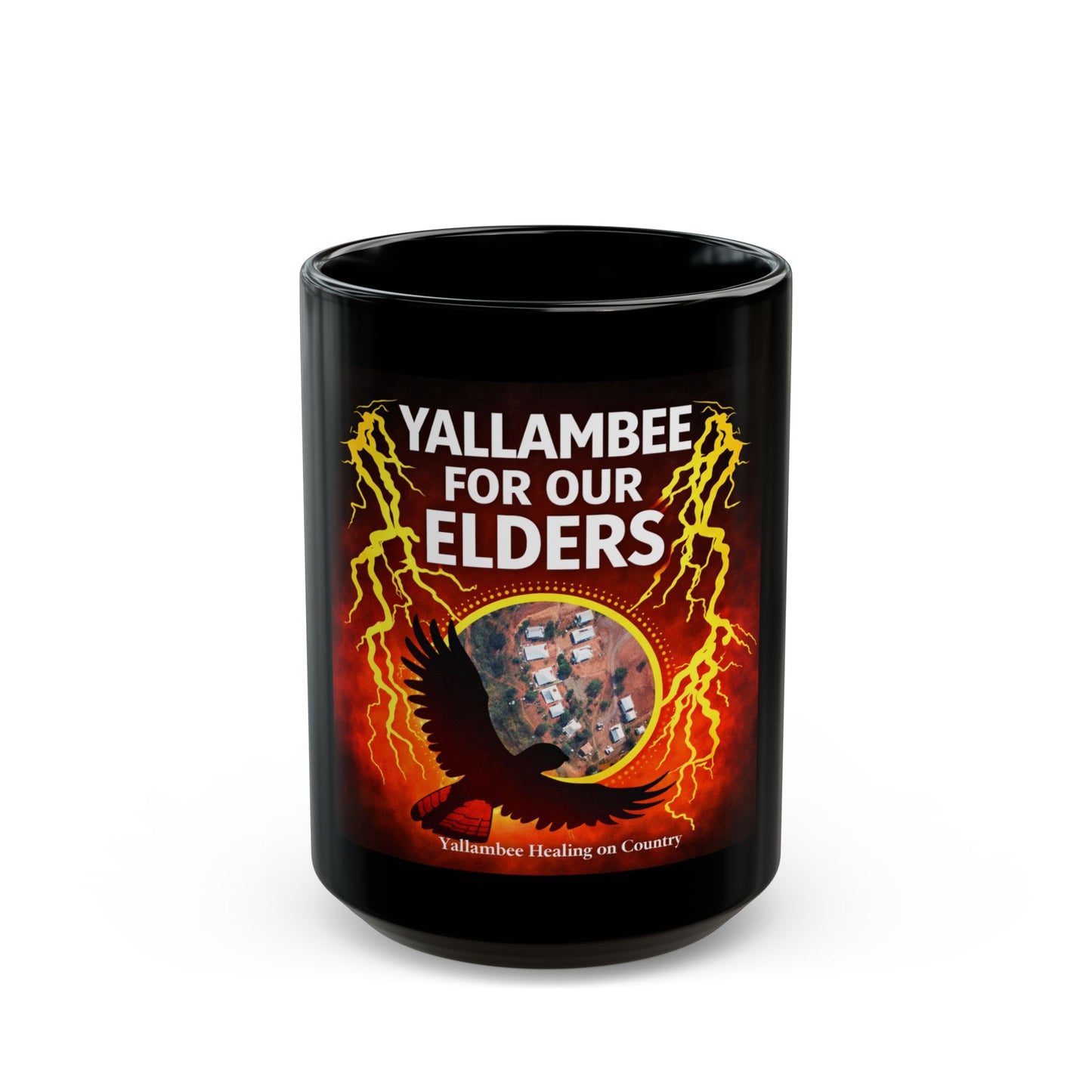 Yallambee For Our Elders Black Coffee Mug — Indigenous Healing & Support Design (11oz/15oz)