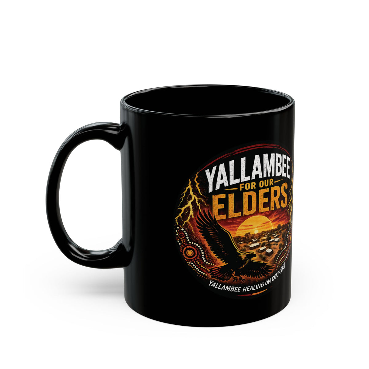 Yallambee For Our Elders Black Coffee Mug – Indigenous Healing & Cultural Support (11oz/15oz)